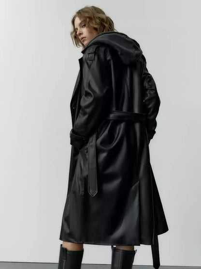 Faux Leather Trenchcoat Revers