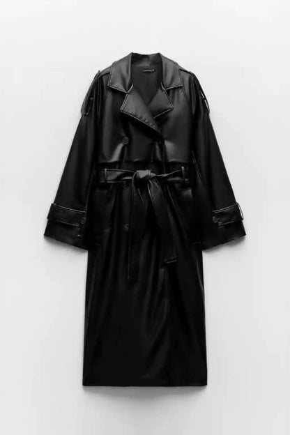 Faux Leather Trenchcoat Revers