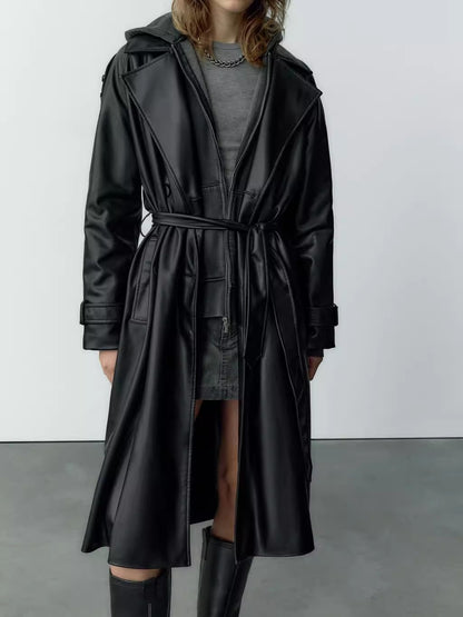 Faux Leather Trenchcoat Revers