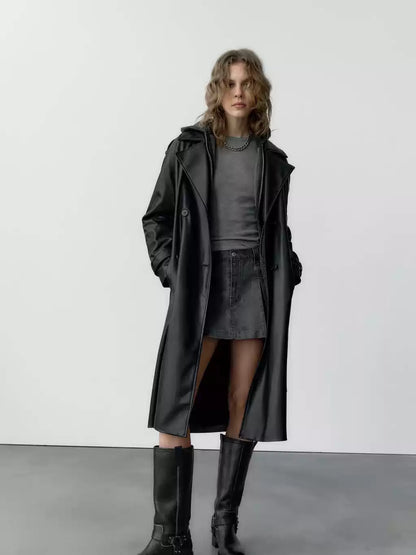 Faux Leather Trenchcoat Revers